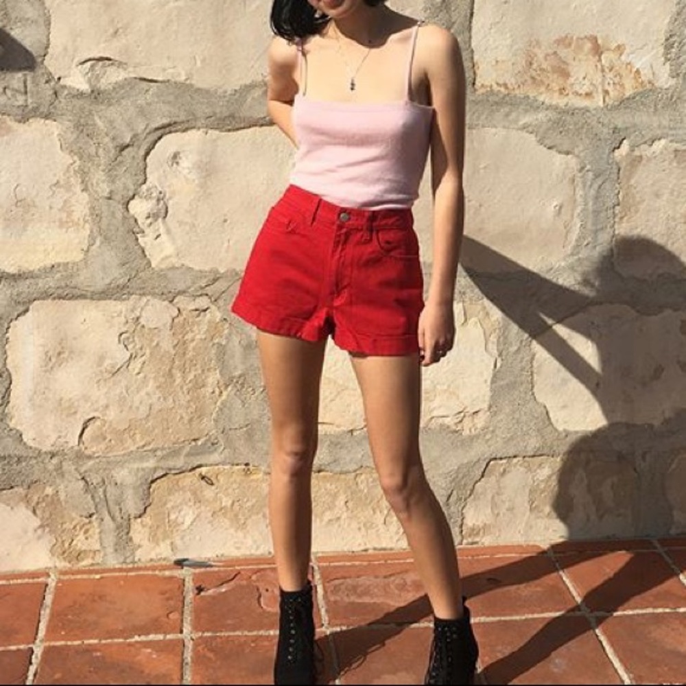 AMERICAN APPAREL RED HIGH WAISTED SHORTS